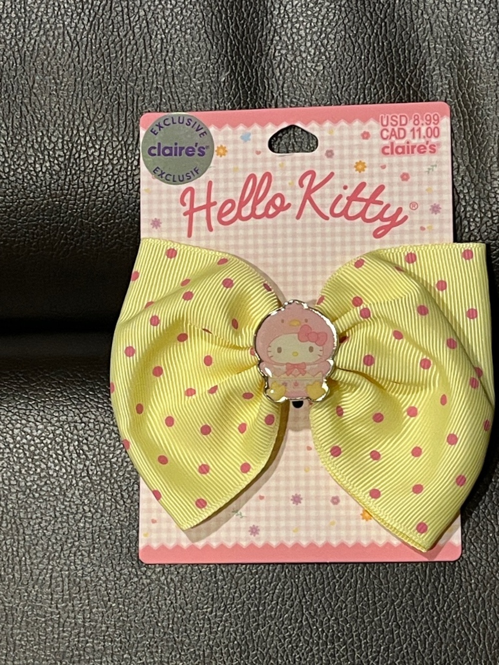 Hello Kitty yellow bow clip w/ pink polka dots, NWT, Sanrio